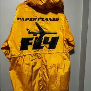 Paper Planes Flight Windbreaker Jacket Gold Mustard Graphic Parka Size Small